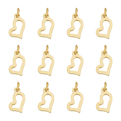 Золотой 12шт ионное покрытие (IP) 304 подвески из нержавеющей стали, с целью перехода в кольце, лазерная резка, полый, сердце, золотые, 8x4.5x0.8 мм, Перейти кольцо: 3x0.5 мм, 1.4 мм внутренним диаметром