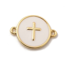 Cross Латунные эмалированные белые плоские круглые звенья, долговечный, стойки покрытие, без свинца и без кадмия, крестик, 18.5x14x2 мм, отверстие : 1~1.2 мм