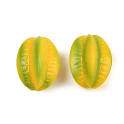 Carambola Бусины из непрозрачной смолы из фруктовой серии, имитация еды, зеленый желтый, карамбола, 20x15x15 мм, отверстие : 1.5 мм