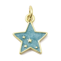 Темно-бирюзовый Латунь эмаль подвески, звезды прелести, стойки покрытие, долговечный, без кадмия и без свинца, реальный 18 k позолоченный, с соединительным кольцом и блестящей пудрой, темные бирюзовый, 13x11.5x1.5 мм, отверстие : 3 мм