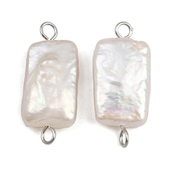 Нержавеющая Сталь Цвет Подвески-пряжки из натурального пресноводного жемчуга Кеши, с 304 двойными петлями из нержавеющей стали, белые, цвет нержавеющей стали, 22~24x9~10.5x4~6 мм, отверстие : 2~2.5 мм