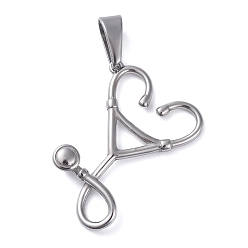 Нержавеющая Сталь Цвет Устойчивые к потускнению 304 подвески из нержавеющей стали, форма эхометра, цвет нержавеющей стали, 34~40x30~33x5.5 мм, отверстие : 10x5 мм