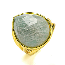 Амазонит Открытые манжеты из натурального амазонита в форме слезы, позолоченное латунное кольцо унисекс, 24.5 мм, внутренний диаметр: регулируемый