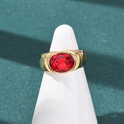 Красный 304 палец кольца из нержавеющей стали, овальные, со стеклом, ионное покрытие (ip), золотые, красные, Размер 7, 3.5~9.5 мм, размер США 7 1/4 (17.5 мм)