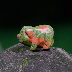 Унакит Украшения для демонстрации скульптур из натурального унакита, для домашнего офисного стола, свинья, 15~18x25~27x12 мм