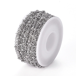 Stainless Steel Color 304 Stainless Steel Cable Chains, Satellite Chains, Soldered, with Spool, Rondelle Beads, Stainless Steel Color, 2.5x2x0.5mm, about 32.81 Feet(10m)/Roll
