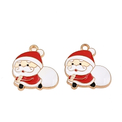 Santa Claus Рождественские эмали сплава подвески, золотой свет, Санта-Клаус прелести, 22x20x2.6 мм, отверстие : 2.4 мм
