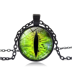 Зеленый газон Ожерелья-цепочки из сплава, стеклянные ожерелья с подвесками в виде драконьего глаза для свитера, чёрные, зеленый газон, 16-7/8 дюйм (43 см)