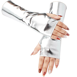Серебро Перчатки без пальцев из искусственной кожи, металлические перчатки для женского костюма для косплея, серебряные, 255x100x0.8 мм