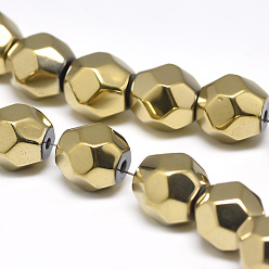 Light Gold Plated Electroplate Non-magnetic Synthetic Hematite Beads Strands, Faceted Round, Light Gold Plated, 8x8x7.5mm, Hole: 1mm, about 50pcs/strand, 15.7 inch