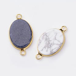 Mixed Stone Natural Gemstone Links, with Golden Tone Brass Findings, Oval, 29x16x3.5mm, Hole: 2.5mm