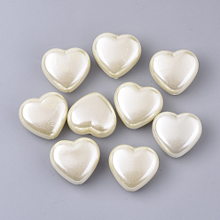 Floral White ABS Plastic Imitation Pearl Beads, Heart, Floral White, 24.5x27x14mm, Hole: 1.5mm, about 92pcs/500g