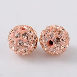 362_Light Peach Czech Glass Rhinestones Beads, Polymer Clay Inside, Half Drilled Round Beads, 362_Light Peach, PP9(1.5.~1.6mm), 8mm, Hole: 1mm