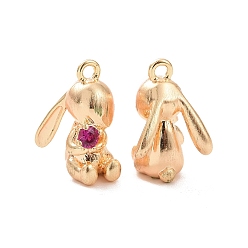 Real 18K Gold Plated Brass Micro Pave Cubic Zirconia Charms, 3D Rabbit Charm, Real 18K Gold Plated, 14x9.5x9.5mm, Hole: 1.4mm