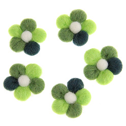 Green Yellow Handmade Wool Felt Woven Costume Accessories, Flower, Green Yellow, 33~35mm
