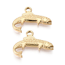 Настоящее золото 18K 304 подвески в виде акул из нержавеющей стали, ионное покрытие (ip), реальный 18 k позолоченный, 18.5x24x2.5 мм, отверстие : 2 мм