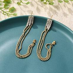 Квадрат 304 серьги-гвоздики с кисточками из нержавеющей стали с прозрачным кубическим цирконием, реальный 18 k позолоченный, квадратный, 51x7 мм