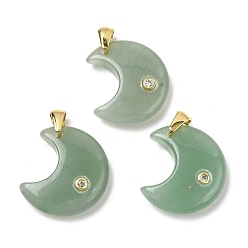 Зеленый Авантюрин Естественный зеленый авантюрин подвески, с микропаве из кубического циркония на латунной основе и фурнитурой из нержавеющей стали., Луна прелести, золотые, 201 мм, отверстие : 23x21x6.5 мм
