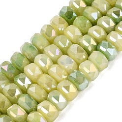 Yellow Green Electroplate Crackle Imitation Jade Glass Beads Strands, Rondelle, Dyed, AB Color Plated, Faceted, Yellow Green, 8x5mm, Hole: 1~1.2mm, about 33~35pcs/strand, 6.69~7.28 inch(17~18.5cm)
