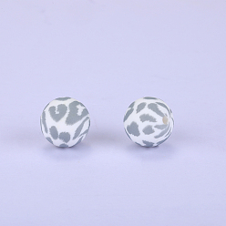 Gray Printed Round Silicone Focal Beads, Gray, 15x15mm, Hole: 2mm
