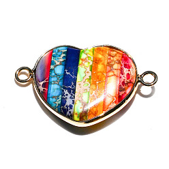 Разноцветный Окрашенные натуральные императорские яшмы звенья соединительные подвески, сердечные ссылки, платина, красочный, 33x21 мм