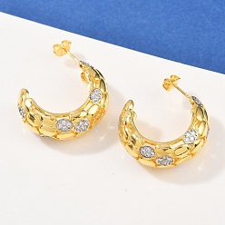 Настоящее золото 18K Серьги-гвоздики в форме буквы С из латуни с микропаве из кубических цирконий, долговечный, стойки покрытие, реальный 18 k позолоченный, 29x10 мм