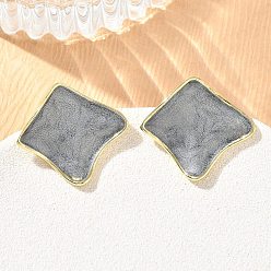 Gris Pendientes de botón de latón esmaltado para mujer, rombo, larga duración plateado, chapado en rack, sin plomo y el cadmio, dorado, gris, 20x22 mm