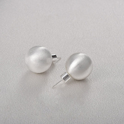 Silver Round Ball Drawbench Brass Ear False Plugs for Women, Silver, 28x16mm
