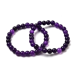 Аметист Браслеты из окрашенного синтетического кварца с имитацией аметиста и бусинами, круглые, 7-1/2x1/4 дюйм (19x0.8 см)