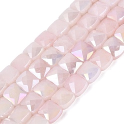 Misty Rose Electroplate Crackle Imitation Jade Glass Beads Strands, Rectangle, Dyed, AB Color Plated, Faceted, Misty Rose, 7x8x5mm, Hole: 1~1.2mm, about 24~27pcs/strand, 6.50~7.28 inch(16.5~18.5cm)