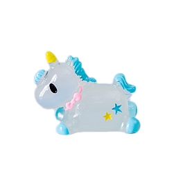 Озёрно--синий Статуэтки единорога из светящейся смолы для украшения рабочего стола автомобиля, светящиеся в темноте украшения, Плут синий, 24x31 мм