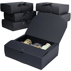 Черный Складные бумажные подарочные коробки с лентой, для партии, свадьба, коробки для выпечки, прямоугольные, чёрные, 26x31x8 см