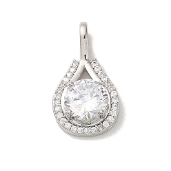 Teardrop Micro Pave Clear Cubic Zirconia Pendants, Teardrop, 21.5x12x5.5mm, Hole: 2.5x4.5mm