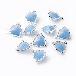 Васильковый Стеклянные подвески, с фурнитурой Berzel с открытой спиной из экологически чистого сплава, граненые, треугольные, серебряный цвет гальваническим, васильковый, 17x14.5x7 мм, отверстие : 1.2 мм