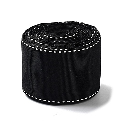 Black 4.5 Yards Polyester Stitched Edge Ribbon, for Gift Packaging, Black, 1-5/8 inch(41mm)