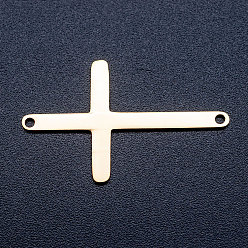 Golden 201 Stainless Steel Links connectors, Sideways Cross, Golden, 30x18x1mm, Hole: 1.2mm