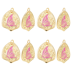 Pink 8подвески из латуни с эмалевым покрытием, с целью перехода в кольце, без кадмия и без свинца, реальный 18 k позолоченный, нестандартной формы с подвеской-бабочкой, розовые, 21.5x19x2.4 мм, отверстие : 3.4 мм