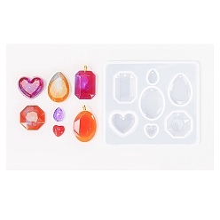 Белый Подвески из силиконовой формы, изготовление изделий из эпоксидной смолы, многоугольник, сердце и слеза, белые, 90x80 мм, отверстие : 1.5 мм, внутренний диаметр: 10~29x8~23 мм