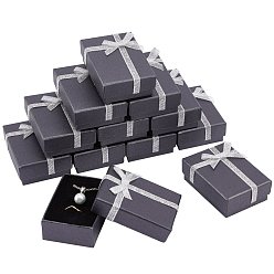 Black Cardboard Necklace Boxes, with Ribbon Bowknot and Sponge Inside, Rectangle, Black, 7x5x2.5cm