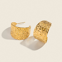 Настоящее золото 18K Серьги-гвоздики из нержавеющей стали с кованой текстурой, С-образной формы., реальный 304 k позолоченный, 18 мм