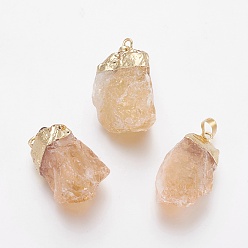 Цитрин Природные подвески цитрин, с латунной фурнитурой , самородки, золотые, 30.5~38x20~30x14~21.5 мм, отверстие : 5x8 мм