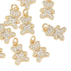 Real 18K Gold Plated SHEGRACE Brass Clear Cubic Zirconia Charms, Bear Charms, Cadmium Free & Lead Free & Nickel Free, Real 18K Gold Plated, 12.5x8.5x1.5mm, Hole: 2.5mm