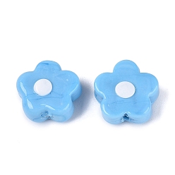 Azul Cielo Abalorios de colores vario hechos a mano, flor, luz azul cielo, 13.5~15x14.5~15x6~8 mm, agujero: 1.2~1.6 mm