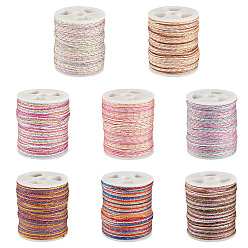 Mixed Color 8 Rolls 8 Colors Segment Dyed Nylon Metallic Cord, for Woven Jewelry Making, Mixed Color, 1mm, about 16.40 Yards(15m)/Roll, 1 roll/color