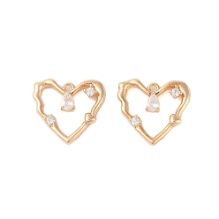 Настоящее золото 18K Подвески из латуни с прозрачным стеклом, сердце, реальный 18 k позолоченный, 15.5x17x3 мм, отверстие : 1.4 мм