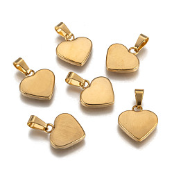 Golden Fashionable 304 Stainless Steel Stamping Blank Tag Pendants, Heart, Golden, 17x16x3mm, Hole: 3.5x6mm