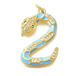 Number Латунные микро проложить кубического циркония подвески, с эмалью, змея с подвесками-числами, с целью перехода в кольце, число, 25~28x6.5~16x4~4.5 мм, отверстие : 3.4 мм