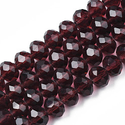 Purple Glass Beads Strands, Faceted, Rondelle, Purple, 8x6mm, Hole: 1mm, about 65~68pcs/strand, 15.7~16.1 inch(40~41cm)