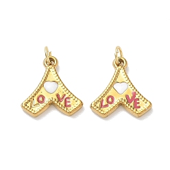Real 18K Gold Plated 304 Stainless Steel Enamel Pendants, Word Love Charms, Ion Plating(IP), Real 18K Gold Plated, 16x15.5x3mm, Hole: 4mm