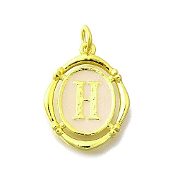 Letter H Латунные подвески, с эмалью, овальный с буквой, реальный 18 k позолоченный, с целью перехода в кольце, Письмо ч, 20x15~15.5x2 мм, отверстие : 3.5 мм